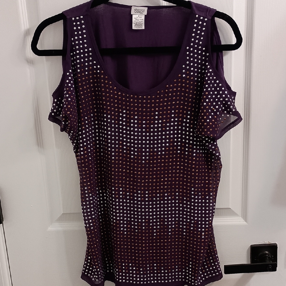 Charming Charlie Purple Cold Shoulder Top with Studded Design SZ S